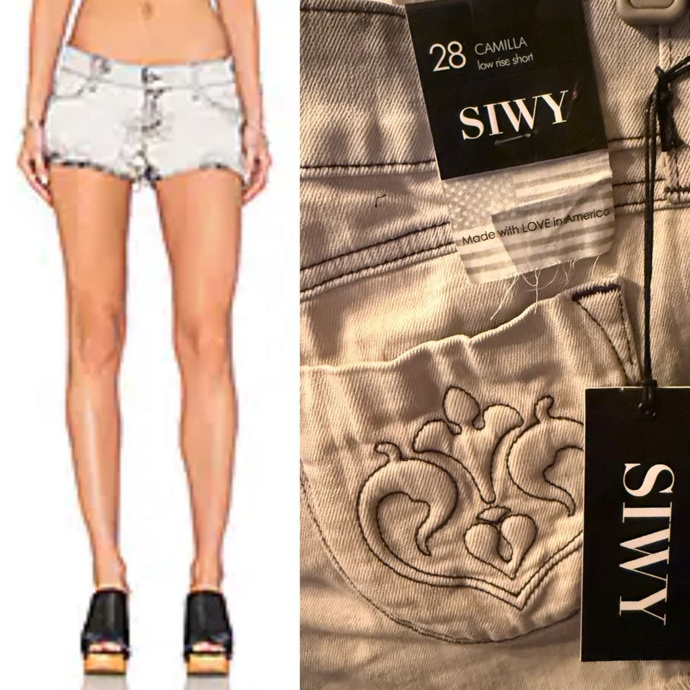 NWT NEW WITH TAGS SIWY REVOLVE CAMILLA JEAN DENIM CUT OFF SHORTS POLAR GRAY GREY